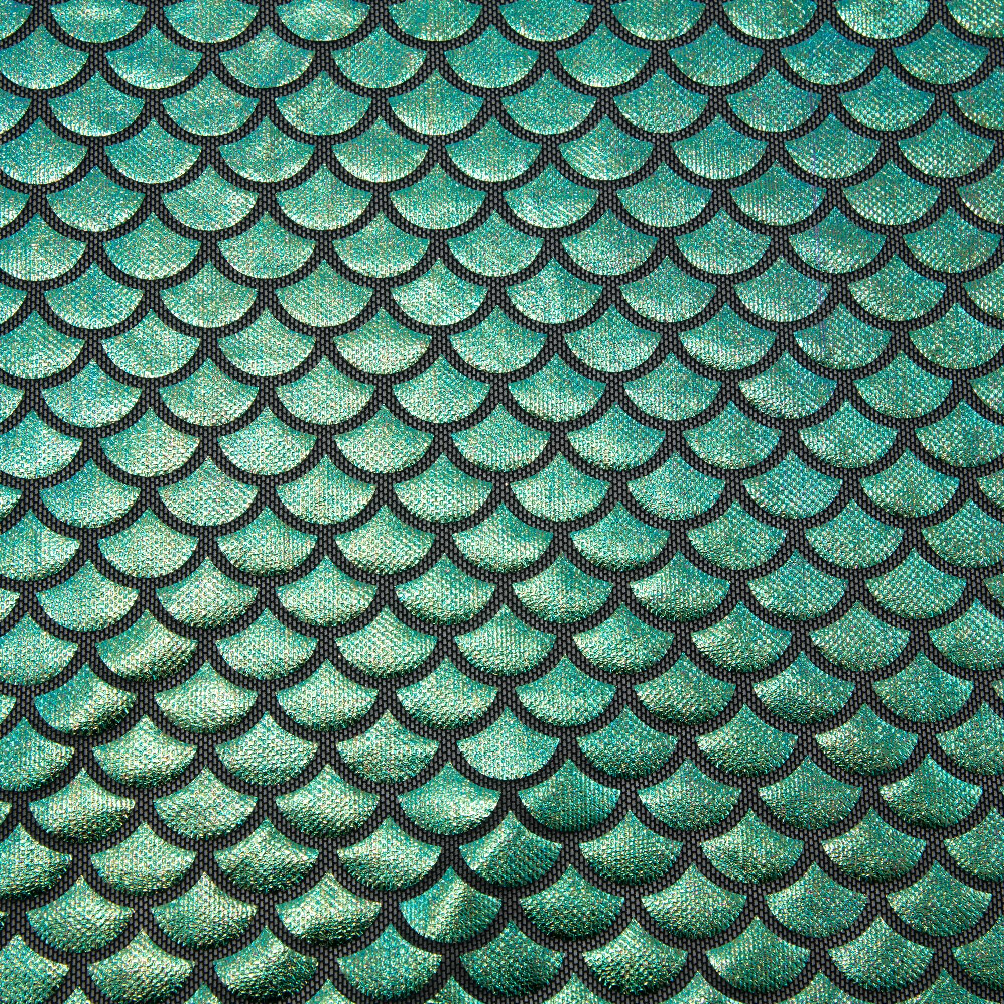 Wyla Green Oil Slick Fish Scales on Black Mesh